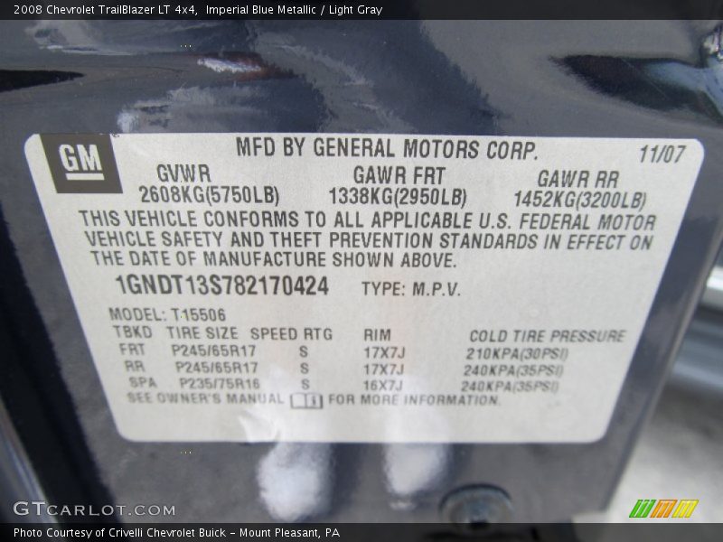 Imperial Blue Metallic / Light Gray 2008 Chevrolet TrailBlazer LT 4x4