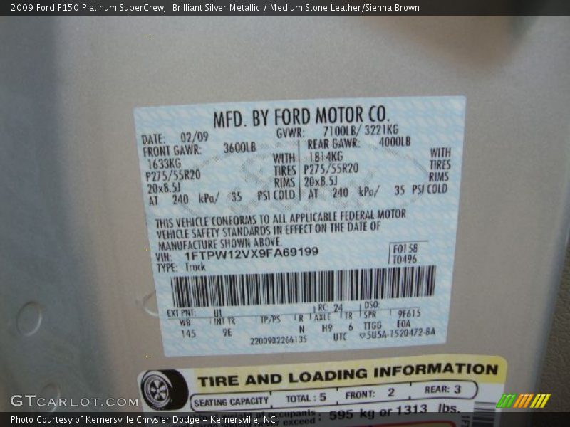 Brilliant Silver Metallic / Medium Stone Leather/Sienna Brown 2009 Ford F150 Platinum SuperCrew