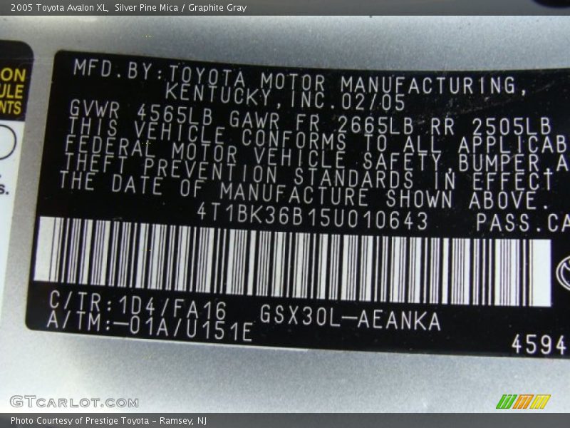 Silver Pine Mica / Graphite Gray 2005 Toyota Avalon XL