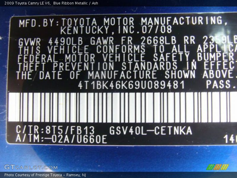 Blue Ribbon Metallic / Ash 2009 Toyota Camry LE V6