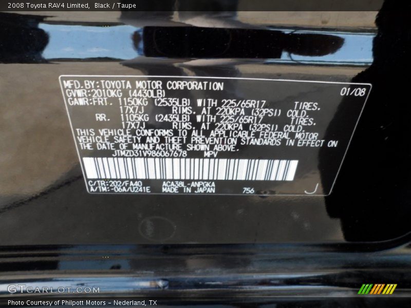 Black / Taupe 2008 Toyota RAV4 Limited