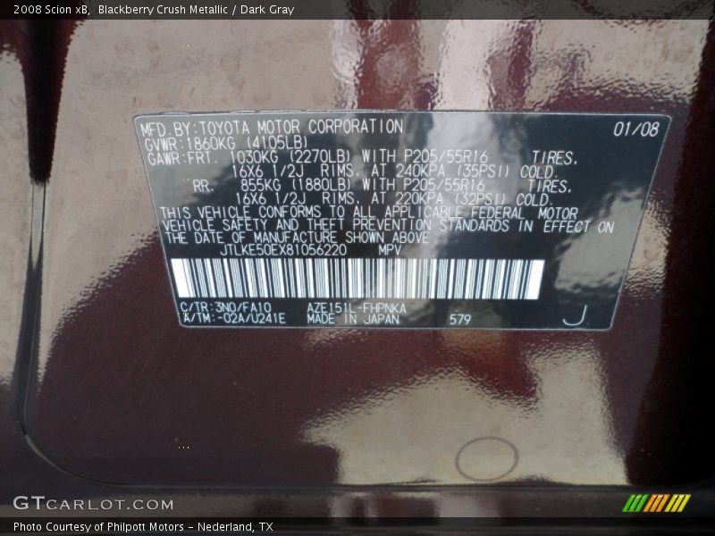 2008 xB  Blackberry Crush Metallic Color Code 3N0