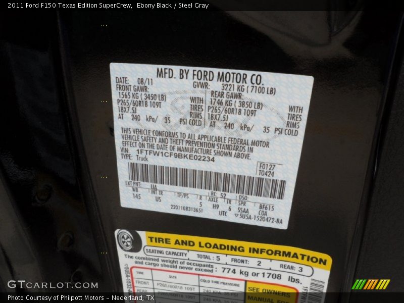 Ebony Black / Steel Gray 2011 Ford F150 Texas Edition SuperCrew