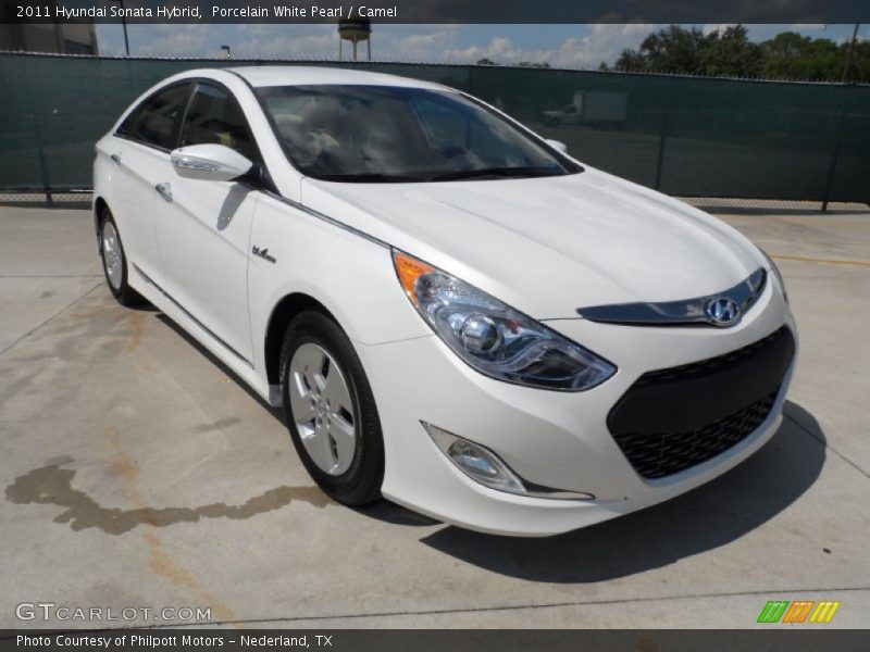 Porcelain White Pearl / Camel 2011 Hyundai Sonata Hybrid