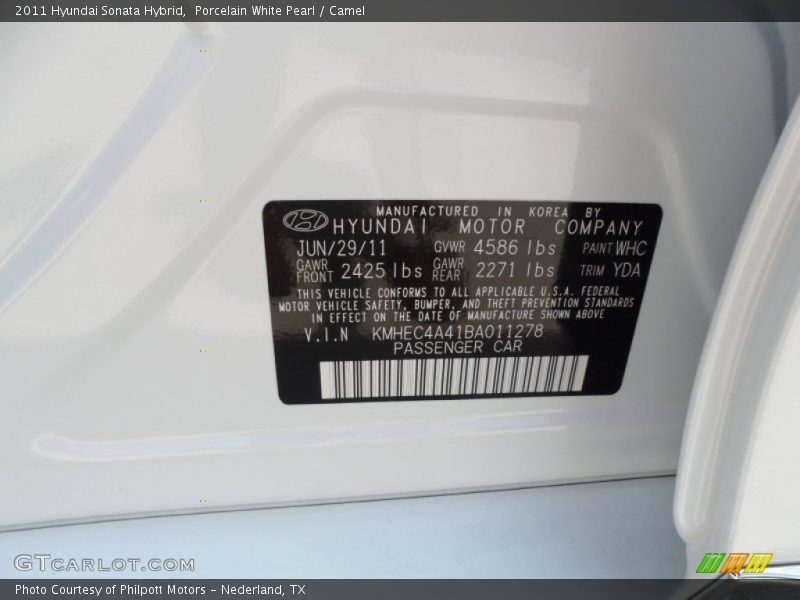 Porcelain White Pearl / Camel 2011 Hyundai Sonata Hybrid