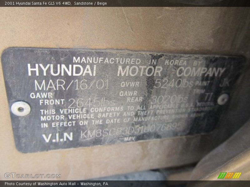 Sandstone / Beige 2001 Hyundai Santa Fe GLS V6 4WD