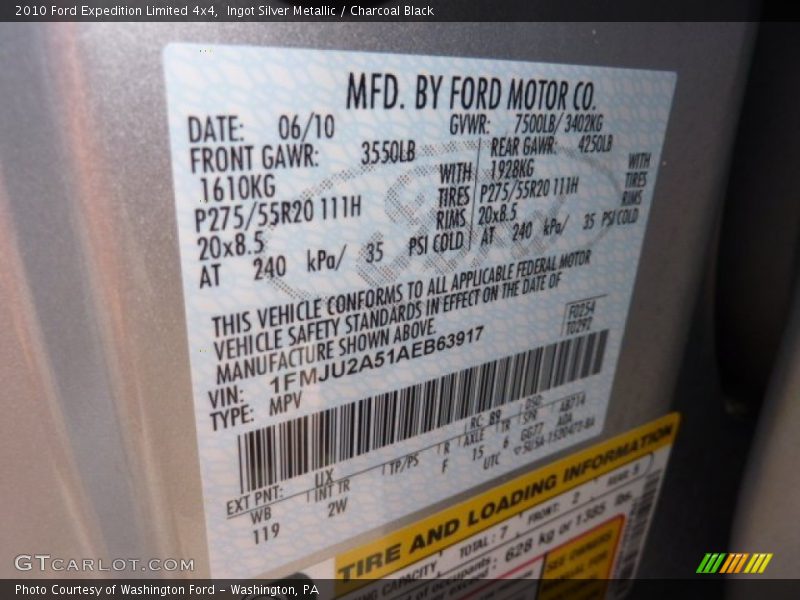 2010 Expedition Limited 4x4 Ingot Silver Metallic Color Code UX