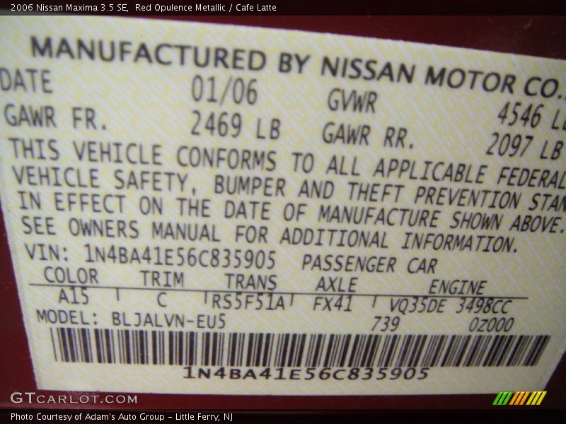 Red Opulence Metallic / Cafe Latte 2006 Nissan Maxima 3.5 SE