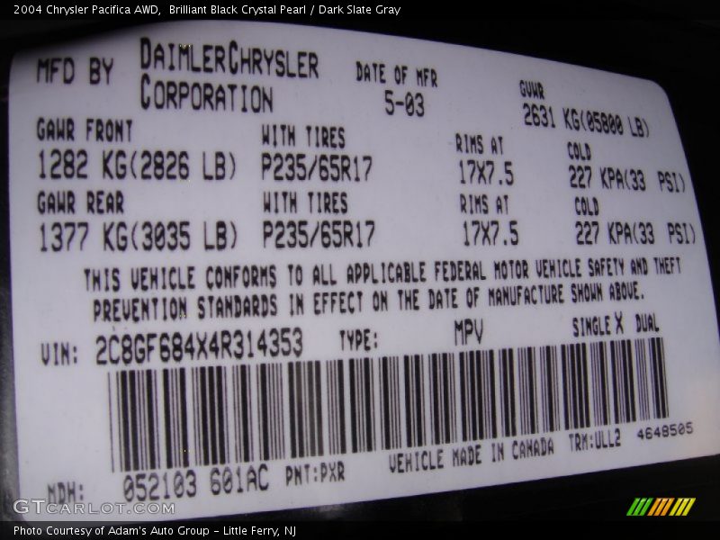 Brilliant Black Crystal Pearl / Dark Slate Gray 2004 Chrysler Pacifica AWD