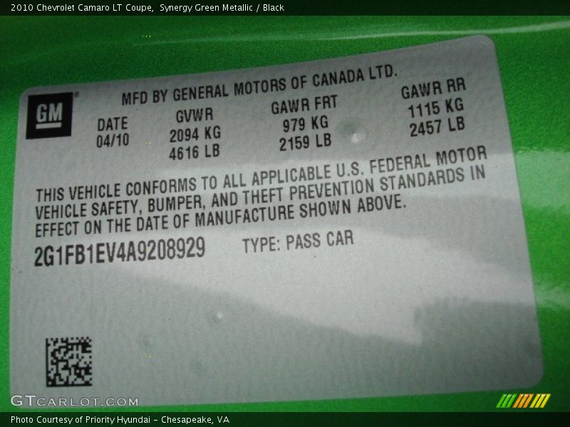 Synergy Green Metallic / Black 2010 Chevrolet Camaro LT Coupe