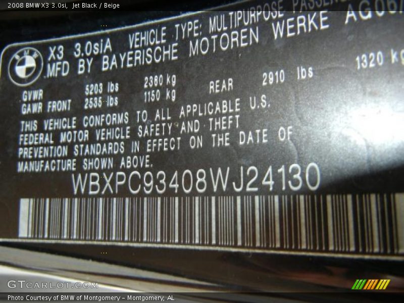 Jet Black / Beige 2008 BMW X3 3.0si
