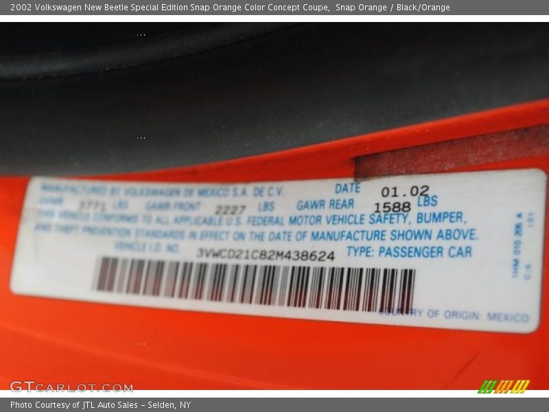 Snap Orange / Black/Orange 2002 Volkswagen New Beetle Special Edition Snap Orange Color Concept Coupe
