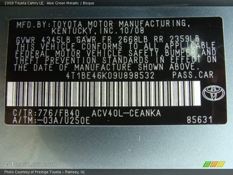 Aloe Green Metallic / Bisque 2009 Toyota Camry LE