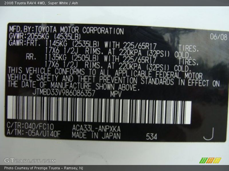 Super White / Ash 2008 Toyota RAV4 4WD