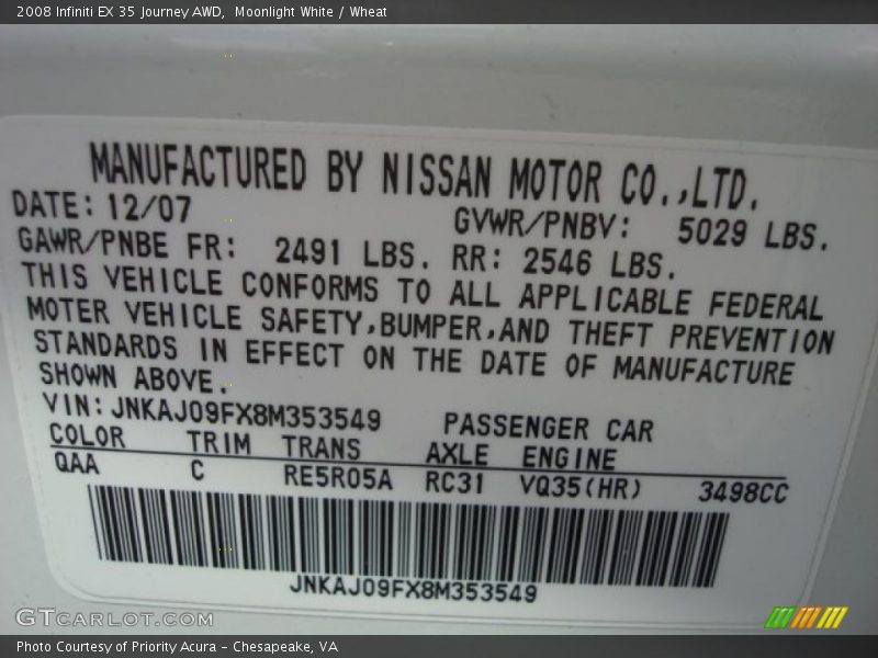 Moonlight White / Wheat 2008 Infiniti EX 35 Journey AWD