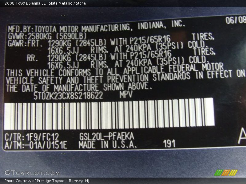 Slate Metallic / Stone 2008 Toyota Sienna LE