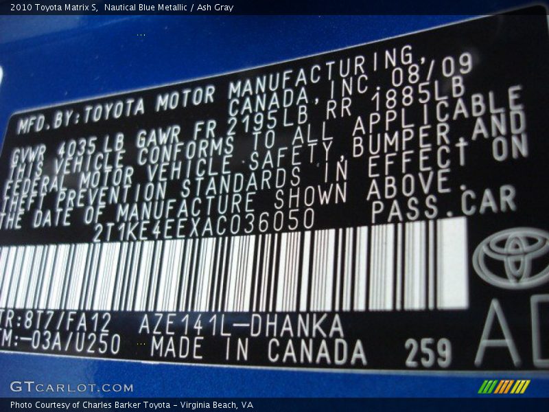 2010 Matrix S Nautical Blue Metallic Color Code 8T7