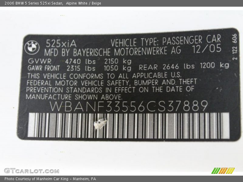 Alpine White / Beige 2006 BMW 5 Series 525xi Sedan