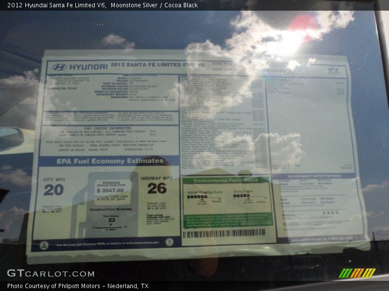  2012 Santa Fe Limited V6 Window Sticker
