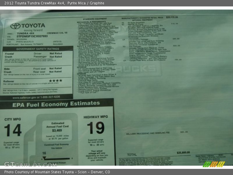  2012 Tundra CrewMax 4x4 Window Sticker