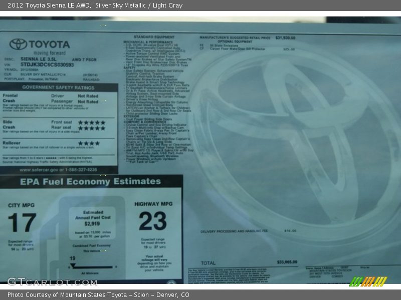 Silver Sky Metallic / Light Gray 2012 Toyota Sienna LE AWD