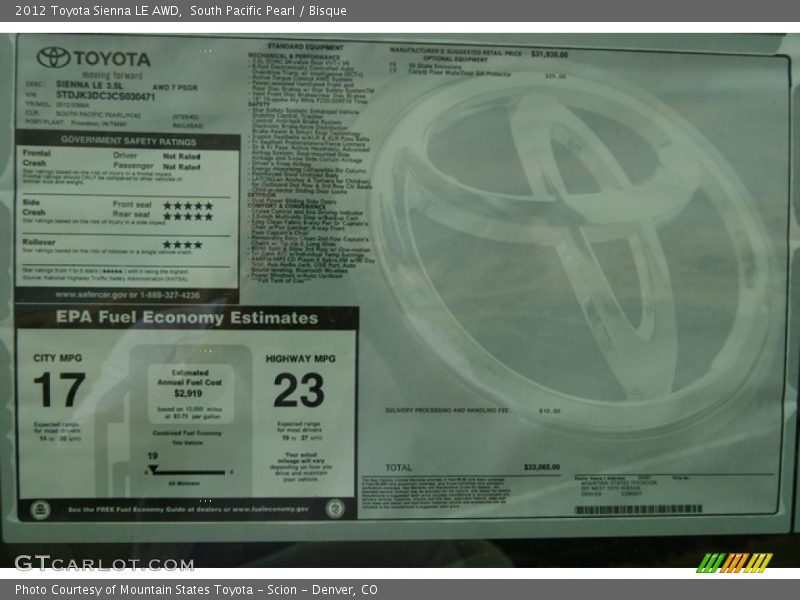 South Pacific Pearl / Bisque 2012 Toyota Sienna LE AWD