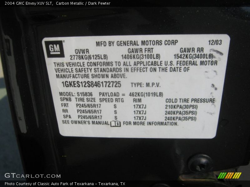 Carbon Metallic / Dark Pewter 2004 GMC Envoy XUV SLT