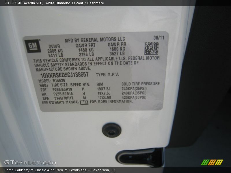 White Diamond Tricoat / Cashmere 2012 GMC Acadia SLT