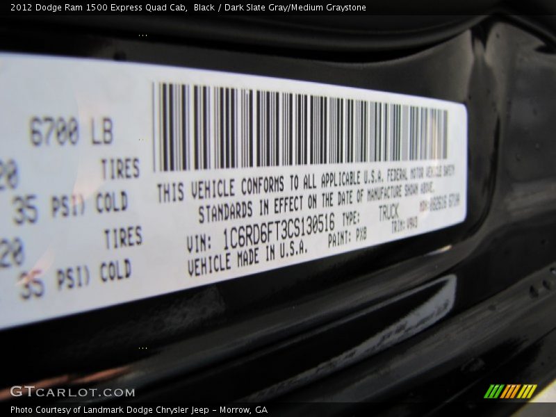 2012 Ram 1500 Express Quad Cab Black Color Code PX8