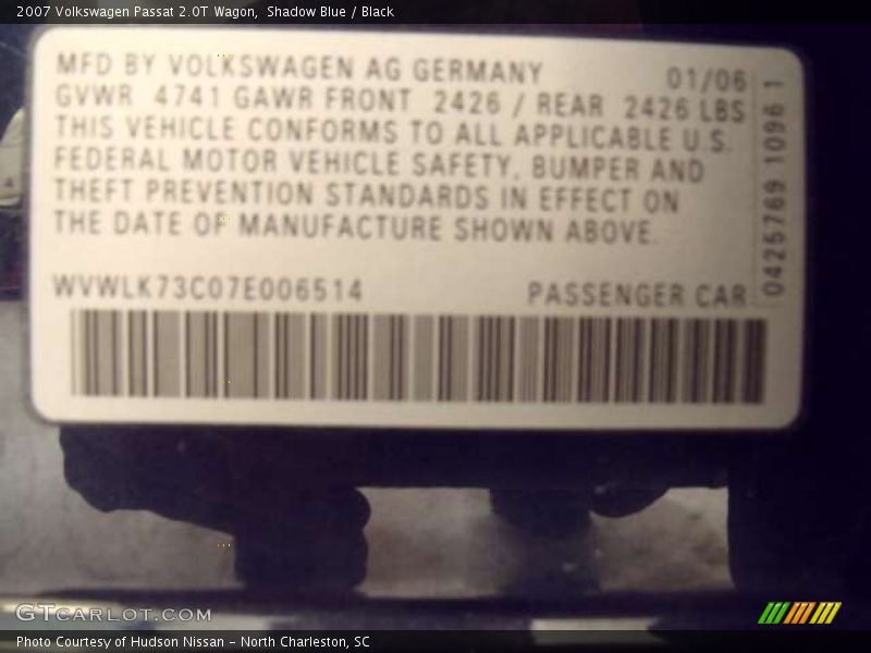 Shadow Blue / Black 2007 Volkswagen Passat 2.0T Wagon