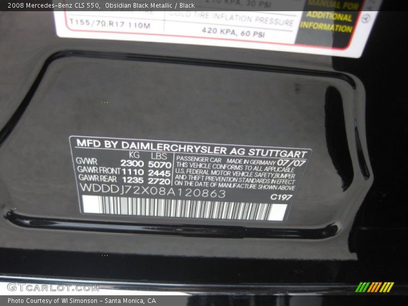 Obsidian Black Metallic / Black 2008 Mercedes-Benz CLS 550