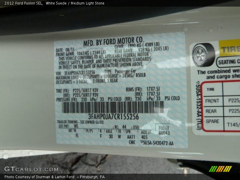 White Suede / Medium Light Stone 2012 Ford Fusion SEL