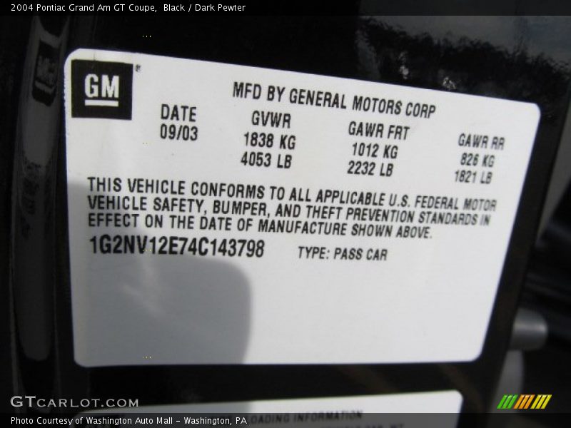 Black / Dark Pewter 2004 Pontiac Grand Am GT Coupe