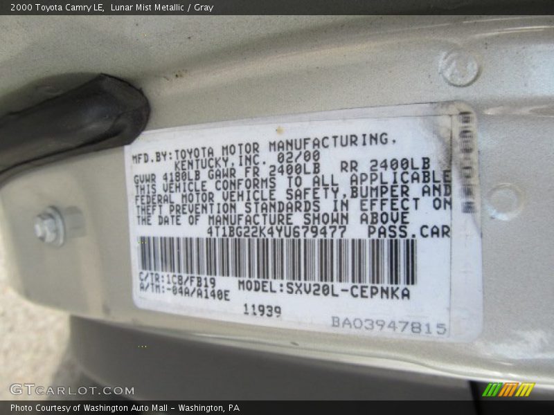 Lunar Mist Metallic / Gray 2000 Toyota Camry LE