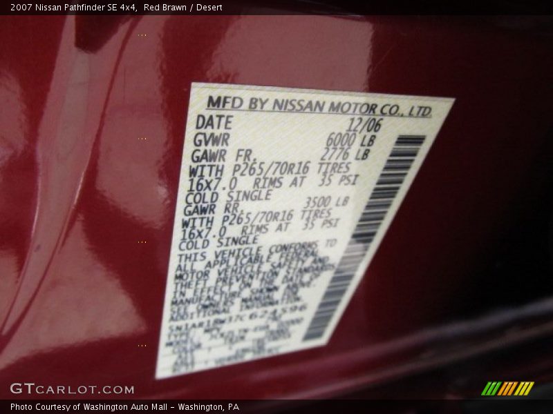 Red Brawn / Desert 2007 Nissan Pathfinder SE 4x4