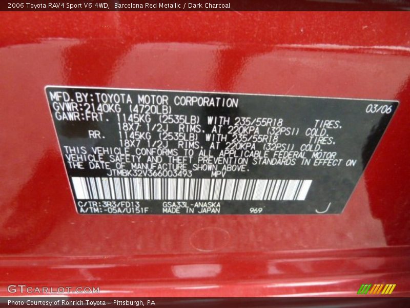 Barcelona Red Metallic / Dark Charcoal 2006 Toyota RAV4 Sport V6 4WD