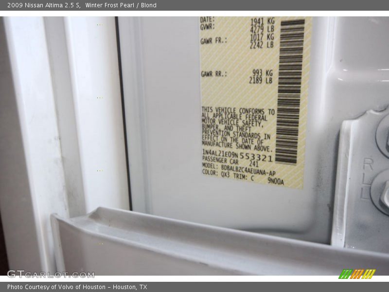 Winter Frost Pearl / Blond 2009 Nissan Altima 2.5 S