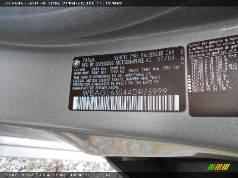 Info Tag of 2004 7 Series 745i Sedan