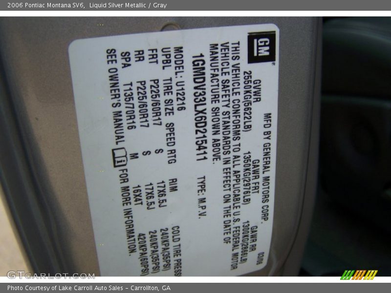 Liquid Silver Metallic / Gray 2006 Pontiac Montana SV6