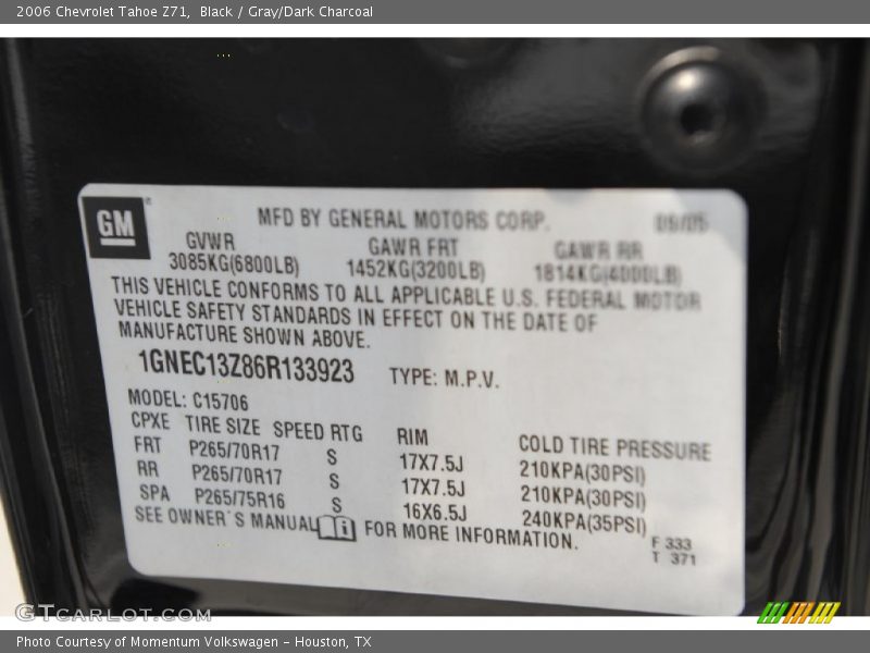 Black / Gray/Dark Charcoal 2006 Chevrolet Tahoe Z71