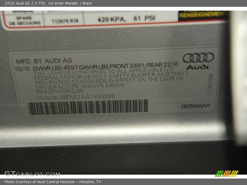 Info Tag of 2010 A3 2.0 TDI