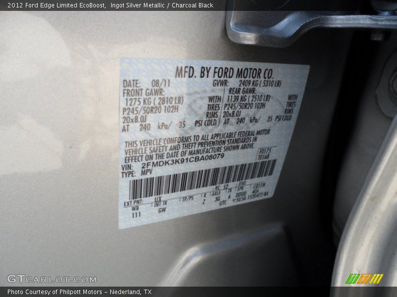 2012 Edge Limited EcoBoost Ingot Silver Metallic Color Code UX