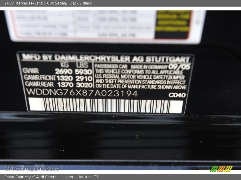 2007 S 600 Sedan Black Color Code 040