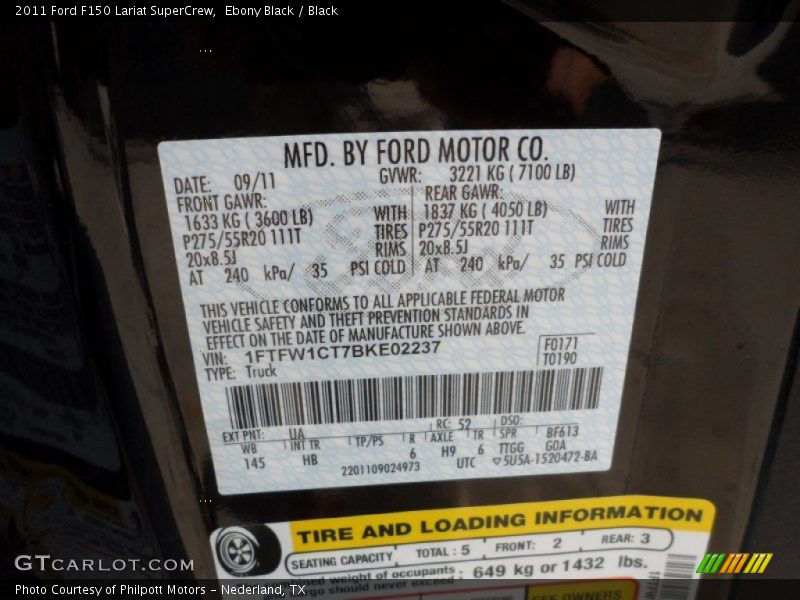 Ebony Black / Black 2011 Ford F150 Lariat SuperCrew