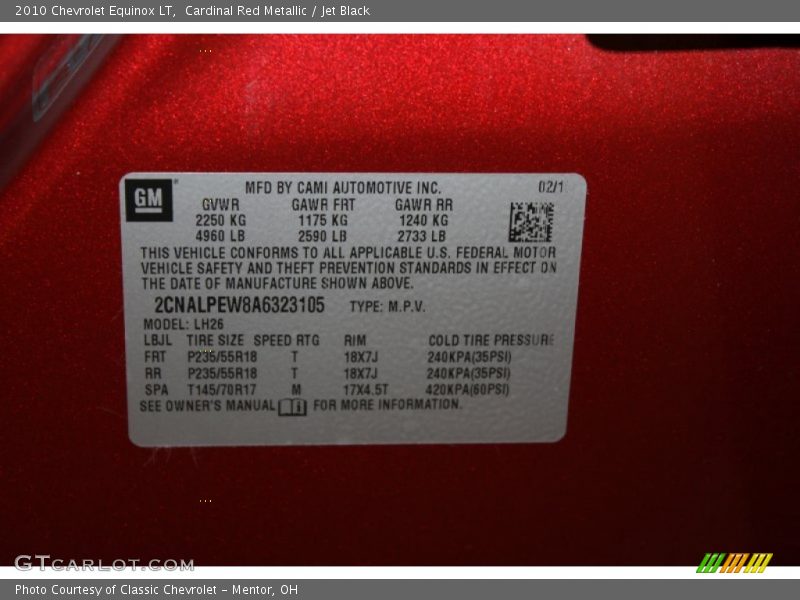 Cardinal Red Metallic / Jet Black 2010 Chevrolet Equinox LT