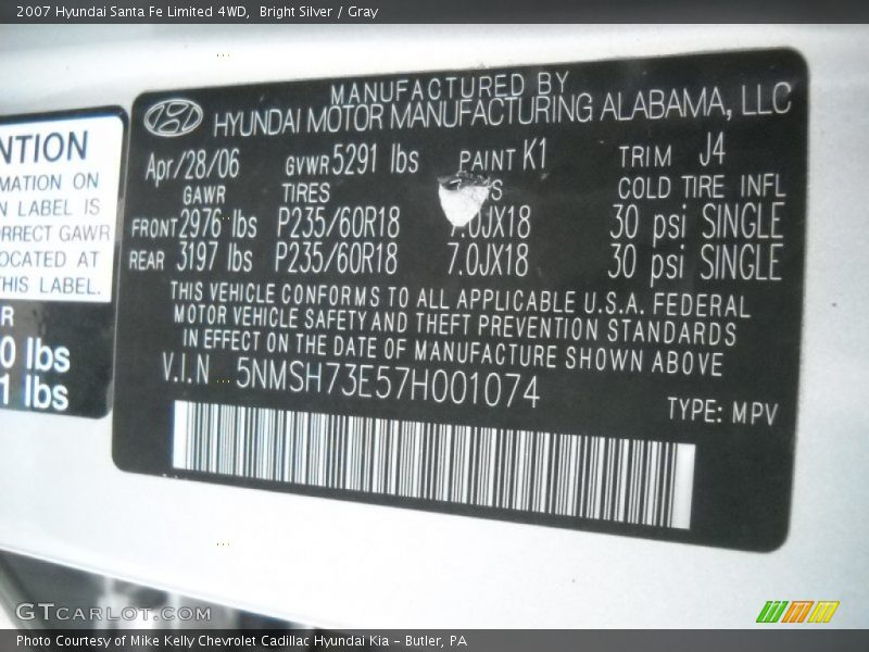 Bright Silver / Gray 2007 Hyundai Santa Fe Limited 4WD