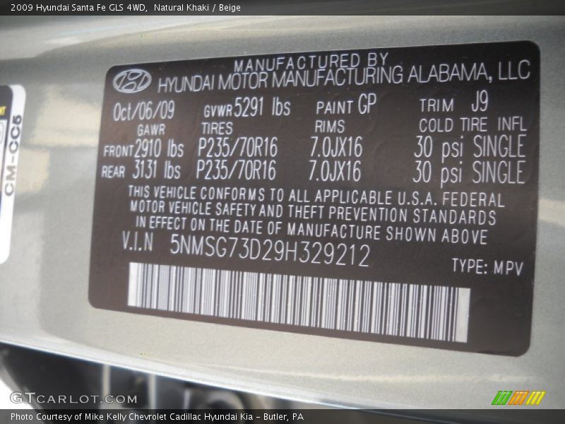 Natural Khaki / Beige 2009 Hyundai Santa Fe GLS 4WD