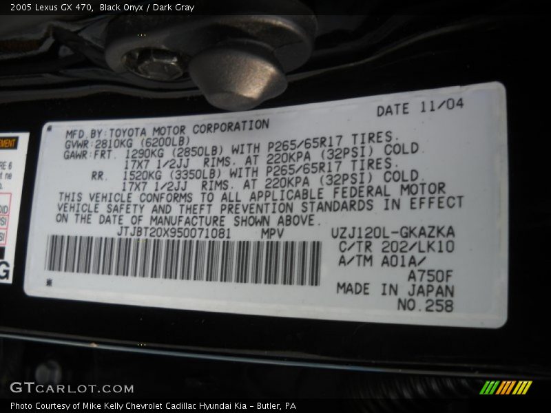 Black Onyx / Dark Gray 2005 Lexus GX 470