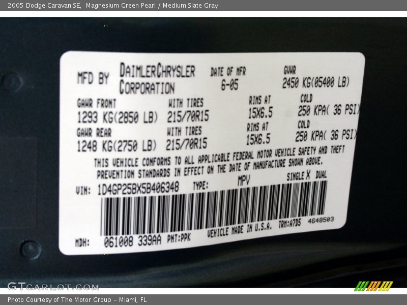 Magnesium Green Pearl / Medium Slate Gray 2005 Dodge Caravan SE
