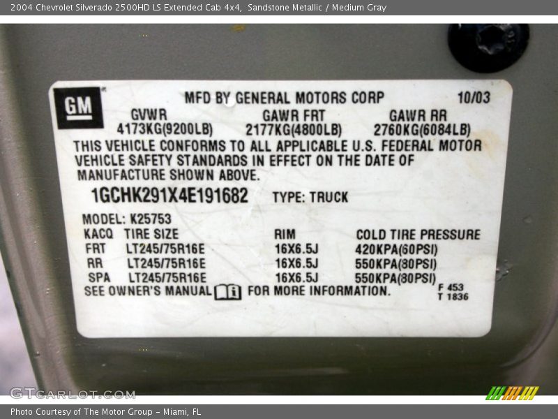 Info Tag of 2004 Silverado 2500HD LS Extended Cab 4x4